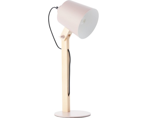 Rosa Tischleuchte mit Holzfuß für den Innenbereich