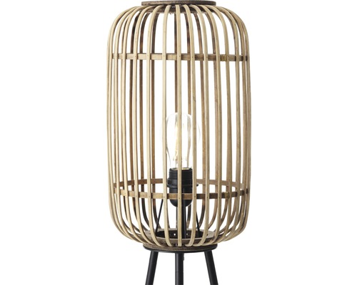Stehlampe mit Lampenschirm aus Holz und Metallfuß