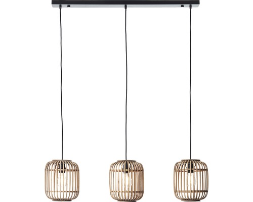 Pendelleuchte mit drei Lampenschirmen aus Bambus