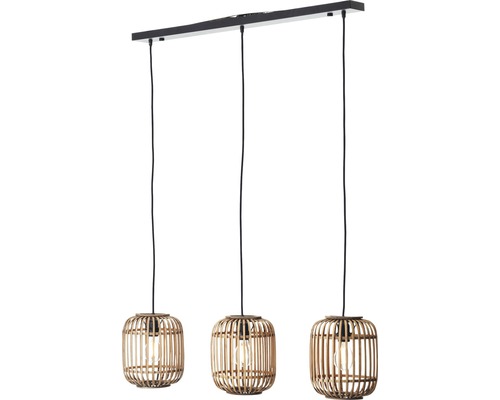 Hängelampe mit drei Lampenschirmen aus Bambus