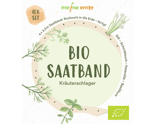 Bio Saatband meine ernte Kräuterschlager Basilikum Schnittlauch Dill Petersilie Bio-Saatband Kräuterschlager, 4er Set