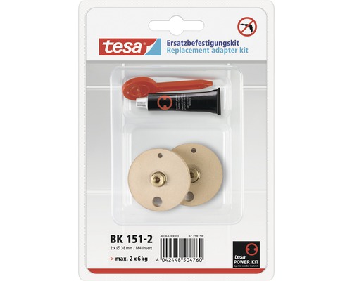 Tesa Ersatzbefestigungskit mit Befestigungsadaptern, Kleber und Werkzeug