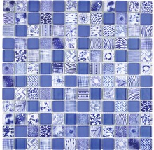 Quadratische Mosaikfliese aus Glas mit verschiedenen Mustern