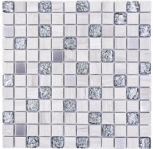 Natursteinmosaik Quadrat Crystal/Stein/Stahl wood white-thumb-0