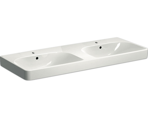GEBERIT Doppelwaschtisch Smyle Square 120 cm weiß mit 2 Hahnlöchern 500223011 Doppelwaschtisch aus Keramik mit zwei Becken und Hahnlöchern