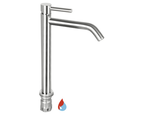 Hoher Waschtischmischer aus Edelstahl