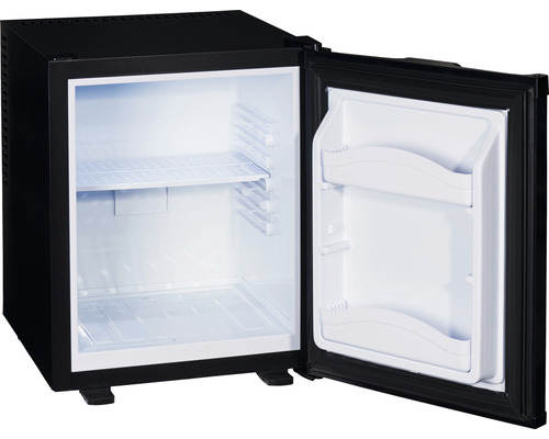 Minibar mit geöffneter Tür, Innenraum mit Ablagen