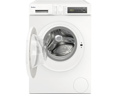 Weiße Amica Waschmaschine mit geöffneter Tür