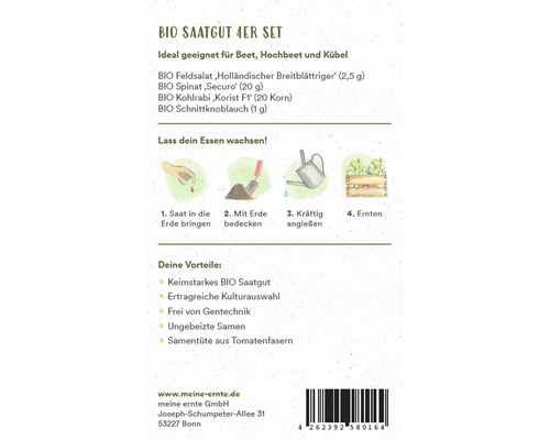 Bio-Saatgut 4er Set für Beet, Hochbeet und Kübel