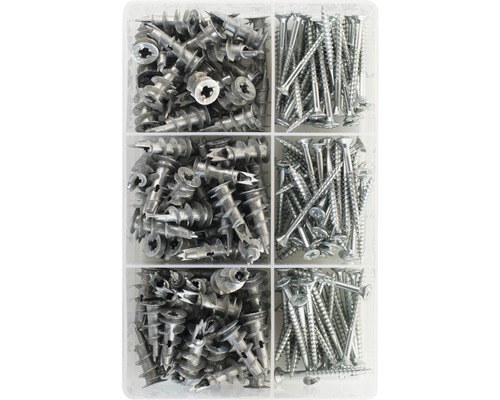 Sortimentskasten mit Hohlraumdübeln und Schrauben