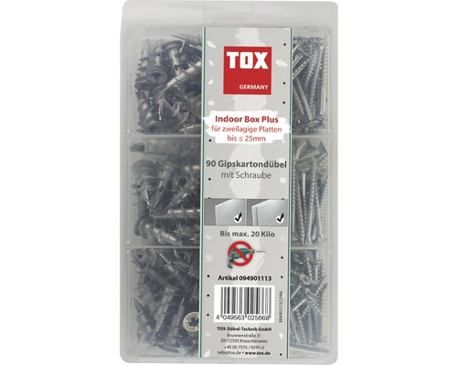 Sortimentsbox Tox Indoor Plus Gipskartondübel 180 Teile 094901113 TOX Indoor Box Plus mit 90 Gipskartondübeln und Schrauben für zweilagige Platten bis maximal 25 Millimeter