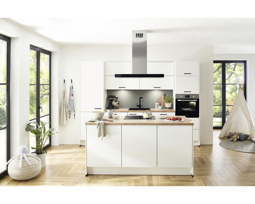 nobilia elements Küchenzeile mit Geräten Urban 300 cm weiß matt montiert Variante rechts