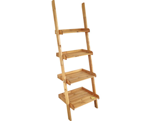 Blumenleiter „Helma“ aus Holz 46 x 58 x 177 cm honigfarben Holzregal mit vier Ablageflächen im Leiterdesign