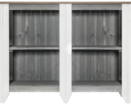 Gartenschrank/Outdoorküche Konsta Typ 561 Sideboard 115 x 40 x 88 cm hellgrau-creme Offener Holzschrank mit zwei Regalböden