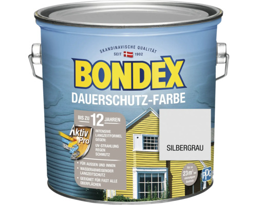 BONDEX Holzfarbe-Dauerschutzfarbe silbergrau 2,5 L Bondex Dauerschutz-Farbe Silbergrau im Farbeimer