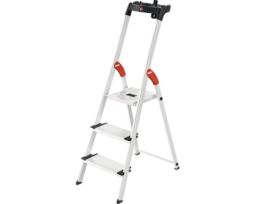 Hailo L80 ComfortLine Aluminium-Sicherheits-Stehleiter 3 Stufen Aluminium-Trittleiter mit drei Stufen und Haltegriff