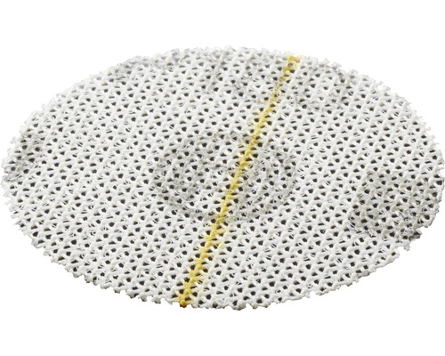 Weißes, rundes Gewebe mit gelber Naht