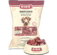 Dibo Rindfleisch Hundefutter im Beutel und in einer Schüssel