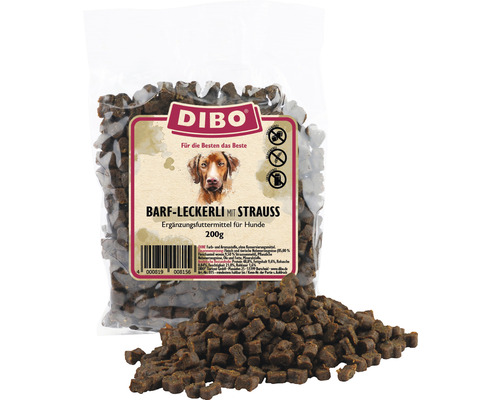 DIBO Barf-Leckerli mit Strauß, 200 Gramm, Ergänzungsfuttermittel für Hunde
