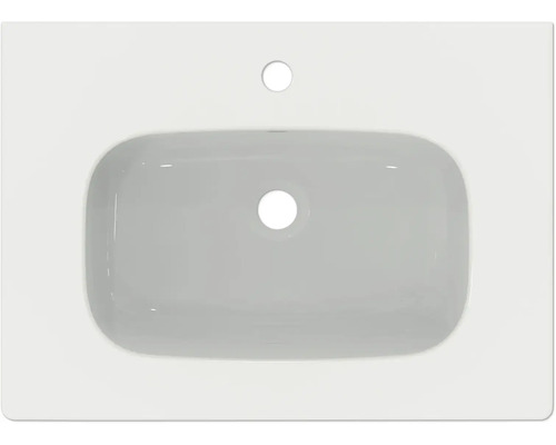 Aufsicht auf ein Waschbecken mit Hahnloch