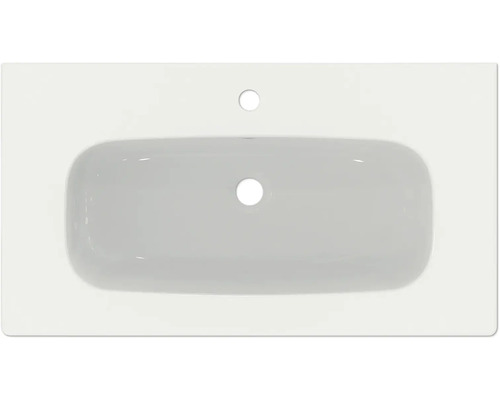 Aufsicht auf einen Waschtisch mit Hahnloch und Überlauf