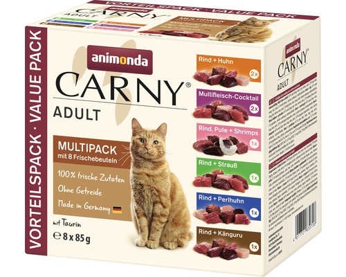 Katzenfutter nass animonda Carny Adult Multipack 8x85 g Animonda Carny Adult Multipack Katzenfutter mit verschiedenen Fleischsorten im Vorteilspack