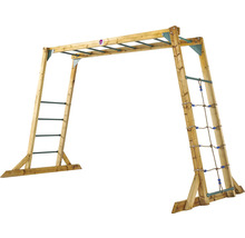 Klettergerüst aus Holz mit Sprossenwand und Kletternetz