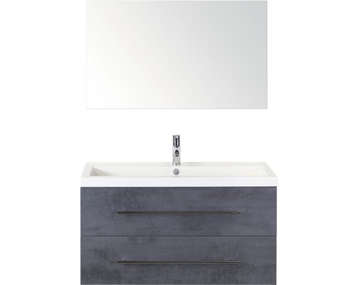 Badmöbel-Set Sanox Straight BxHxT 100 x 170 x 40 cm Frontfarbe beton anthrazit mit Waschtisch Mineralguss weiß und Waschtischunterschrank Mineralguss-Waschtisch Spiegel