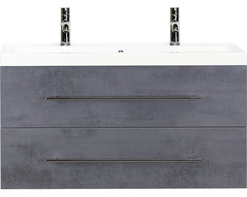Badmöbel-Set Sanox Straight BxHxT 100 x 55 x 40 cm Frontfarbe beton anthrazit mit Waschtisch Mineralguss weiß