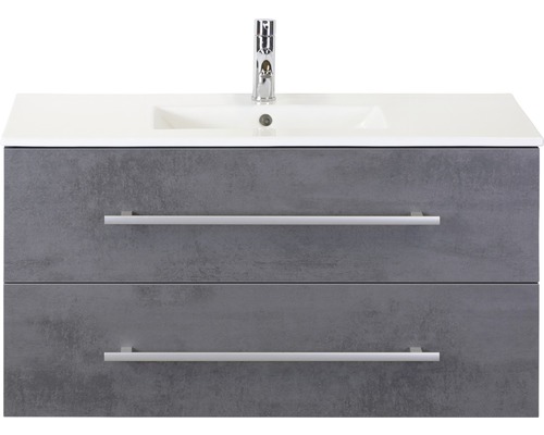 Badmöbel-Set Sanox Stretto BxHxT 101 x 52 x 39 cm Frontfarbe beton anthrazit mit Waschtisch Keramik weiß Badmöbel-Set Sanox Stretto BxHxT 101 x 52 x 39 cm Frontfarbe beton anthrazit mit Waschtisch Keramik weiß