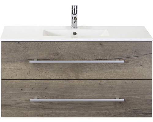Badmöbel-Set Sanox Stretto BxHxT 101 x 52 x 39 cm Frontfarbe tabacco mit Waschtisch Keramik weiß Badmöbel-Set Sanox Stretto BxHxT 101 x 52 x 39 cm Frontfarbe tabacco mit Waschtisch Keramik weiß