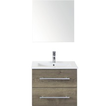 Badmöbel-Set Sanox Stretto BxHxT 61 x 170 x 39 cm Frontfarbe tabacco mit Waschtisch Keramik weiß