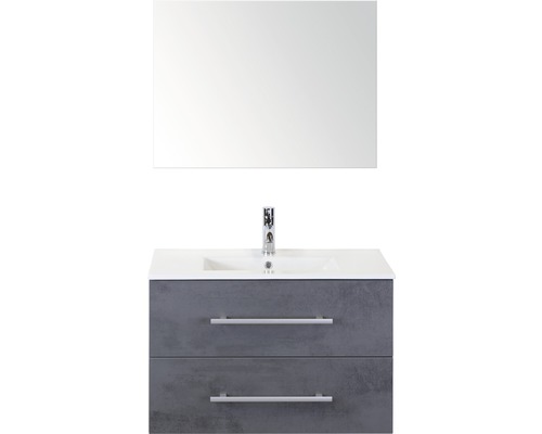 Badmöbel-Set Sanox Stretto BxHxT 81 x 170 x 39 cm Frontfarbe beton anthrazit mit Waschtisch Keramik weiß und Waschtischunterschrank Keramik-Waschtisch Spiegel