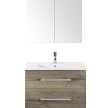 Badmöbel-Set Sanox Stretto BxHxT 81 x 170 x 39 cm Frontfarbe tabacco mit Waschtisch Keramik weiß