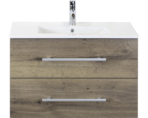 Badmöbel-Set Sanox Stretto BxHxT 81 x 52 x 39 cm Frontfarbe tabacco mit Waschtisch Keramik weiß Badmöbel-Set Sanox Stretto BxHxT 81 x 52 x 39 cm Frontfarbe tabacco mit Waschtisch Keramik weiß