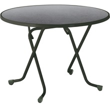 Runder Gartentisch mit Glasplatte und Metallgestell