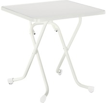 Weißer Klapptisch mit Metallgestell und quadratischer Tischplatte