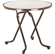 Runder Beistelltisch mit Klappfunktion und Metallgestell