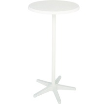 Weißer Stehtisch mit runder Tischplatte und fünfbeiniger Basis