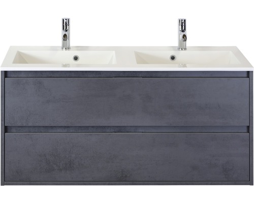 Badmöbelset 2-teilig Doppelbadmöbel Sanox Porto BxHxT 121 x 57 x 51 cm Frontfarbe beton anthrazit mit Waschtisch Mineralguss weiß 84719441