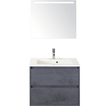 Badmöbel-Set Sanox Porto BxHxT 71 x 170 x 51 cm Frontfarbe beton anthrazit mit Waschtisch Mineralguss weiß und Waschtischunterschrank Waschtisch Spiegel mit LED-Beleuchtung-thumb-0