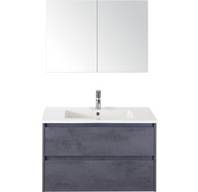 Badmöbel-Set Sanox Porto BxHxT 91 x 170 x 51 cm Frontfarbe beton anthrazit mit Waschtisch Keramik weiß