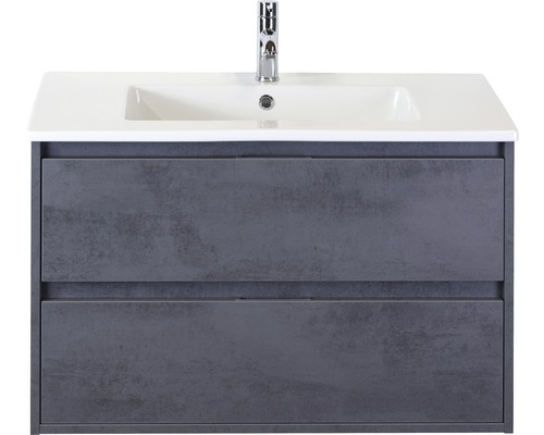 Badmöbel-Set Sanox Porto BxHxT 91 x 57 x 51 cm Frontfarbe beton anthrazit mit Waschtisch Keramik weiß Badmöbel-Set Sanox Porto BxHxT 91 x 57 x 51 cm Frontfarbe beton anthrazit mit Waschtisch Keramik weiß