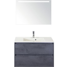 Badmöbel-Set Sanox Porto BxHxT 91 x 170 x 51 cm Frontfarbe beton anthrazit mit Waschtisch Mineralguss weiß und Waschtischunterschrank Waschtisch Spiegel mit LED-Beleuchtung-thumb-0
