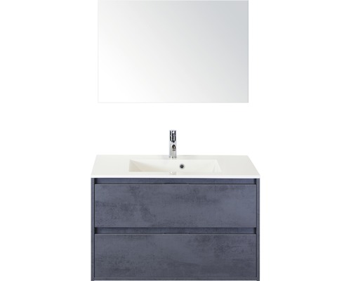 Badmöbel-Set Sanox Porto BxHxT 91 x 170 x 51 cm Frontfarbe beton anthrazit mit Waschtisch Mineralguss weiß und Waschtischunterschrank Waschtisch Spiegel