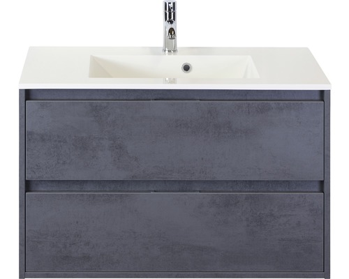 Badmöbel-Set Sanox Porto BxHxT 91 x 57 x 51 cm Frontfarbe beton anthrazit mit Waschtisch Mineralguss weiß Badmöbel-Set Sanox Porto BxHxT 91 x 57 x 51 cm Frontfarbe beton anthrazit mit Waschtisch Mineralguss weiß