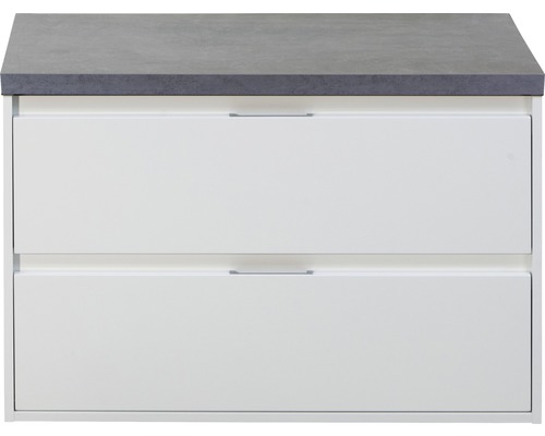 Waschtischunterschrank Porto 90 cm mit Waschtischplatte weiß hochglanz / Beton anthrazit