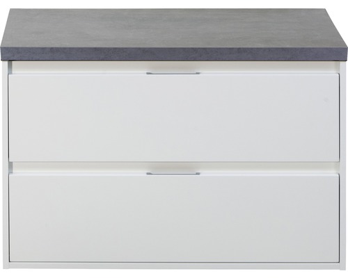 Waschtischunterschrank Porto 90 cm mit Waschtischplatte weiß hochglanz / Beton anthrazit Waschtischunterschrank Porto 90 cm mit Waschtischplatte weiß hochglanz / Beton anthrazit