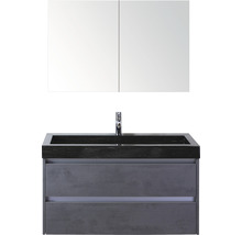 Einzelbadmöbel Sanox Dante BxHxT 101 x 170 x 45,5 cm Frontfarbe beton anthrazit mit Waschtisch Naturstein schwarz 81706841