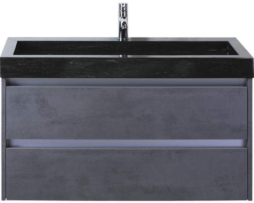 Badmöbel-Set Sanox Dante BxHxT 101 x 58 x 45,5 cm Frontfarbe beton anthrazit mit Waschtisch Naturstein schwarz